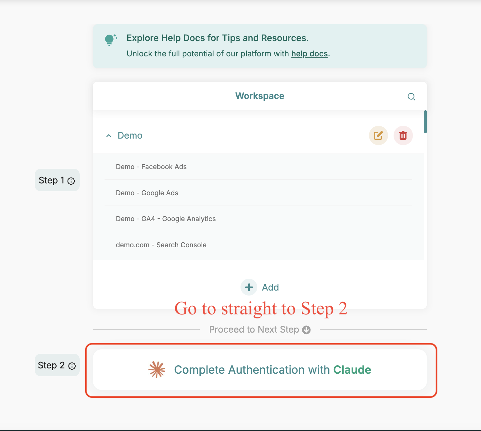 Click Complete Authentication with Claude to be redirected back to Claude
