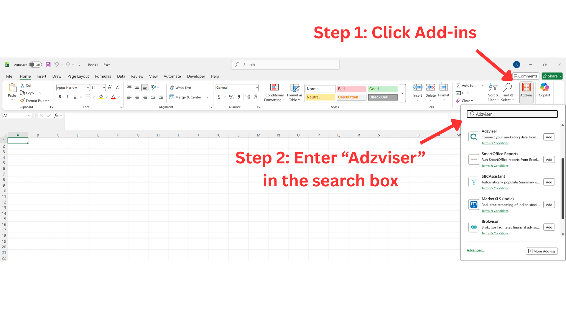 Install Adzviser directly in Excel