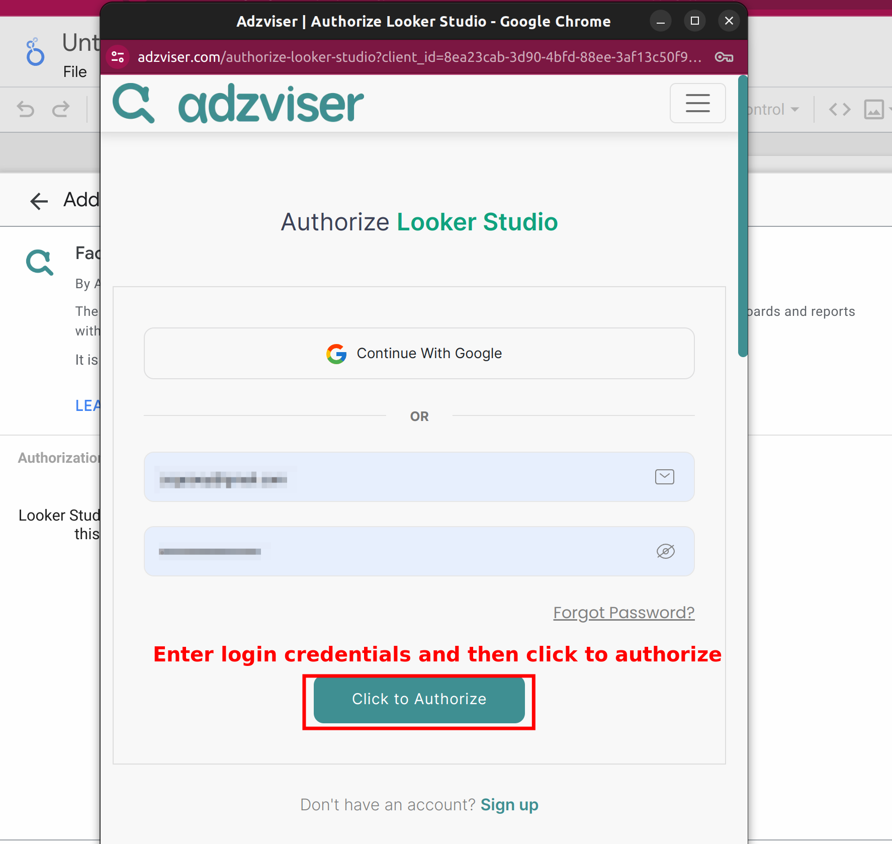 Looker Studio OAuth Log In Image