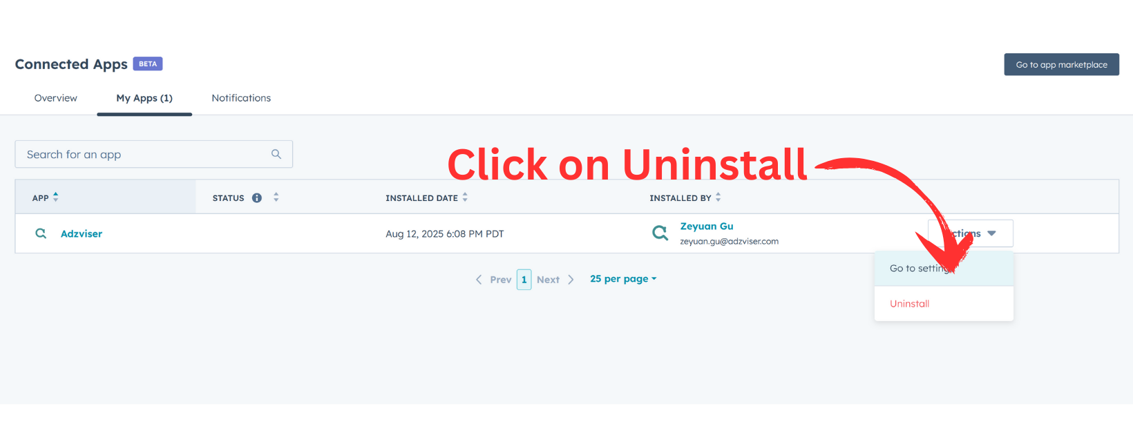 Uninstall Adzviser from HubSpot Image