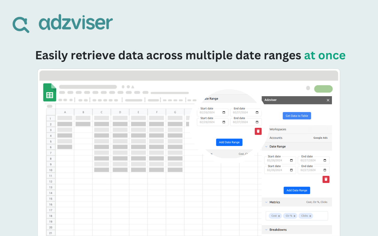 Adzviser Google Sheets add-on Demo Image