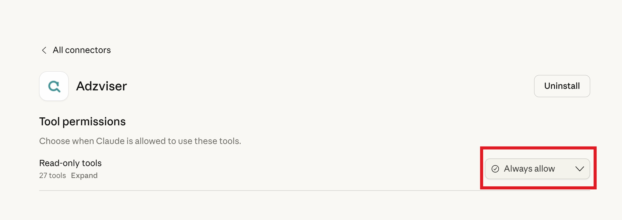 Approve all tool permissions for Adzviser Remote MCP server