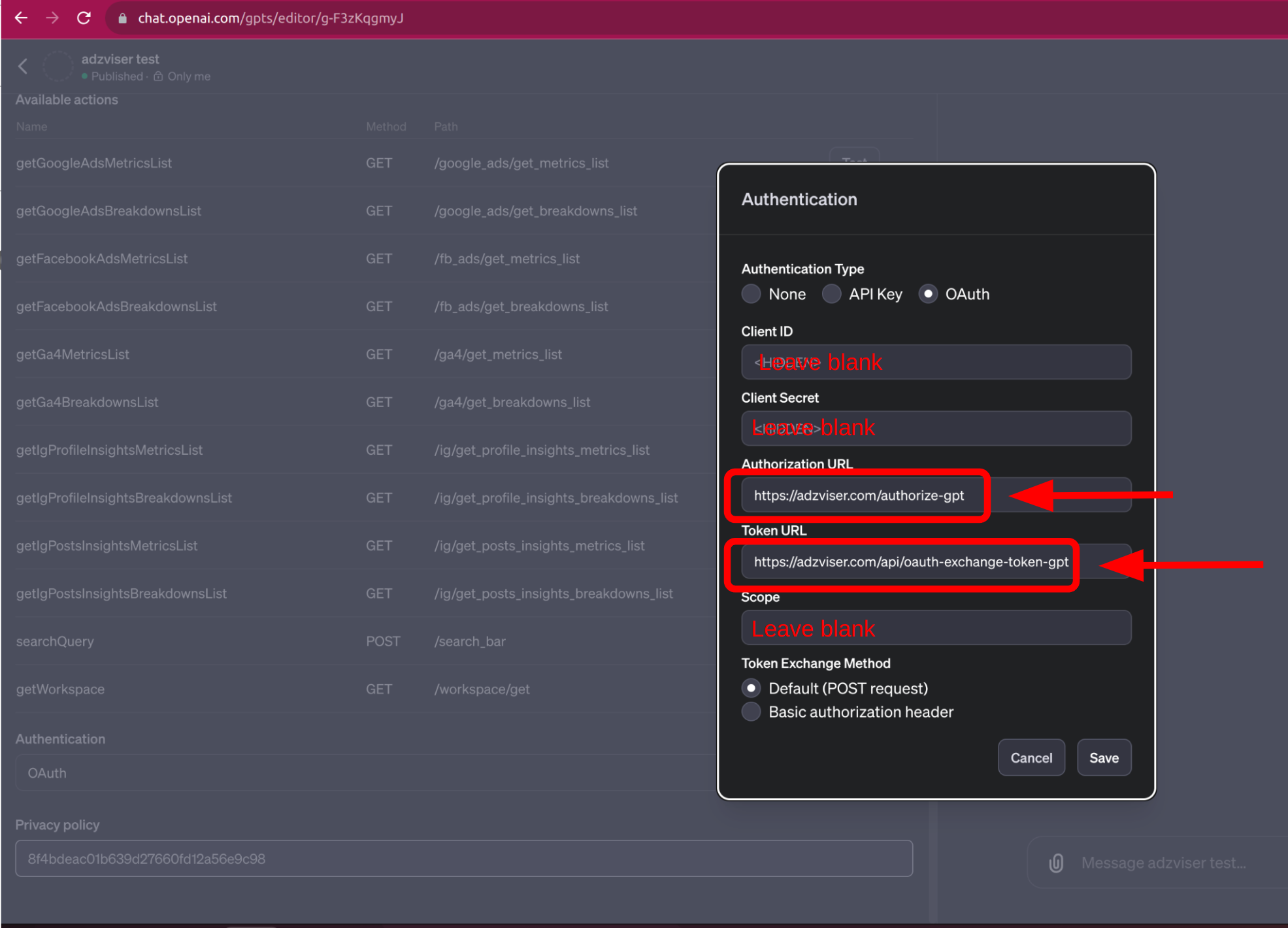 Enter Authorization and Token URLs Image