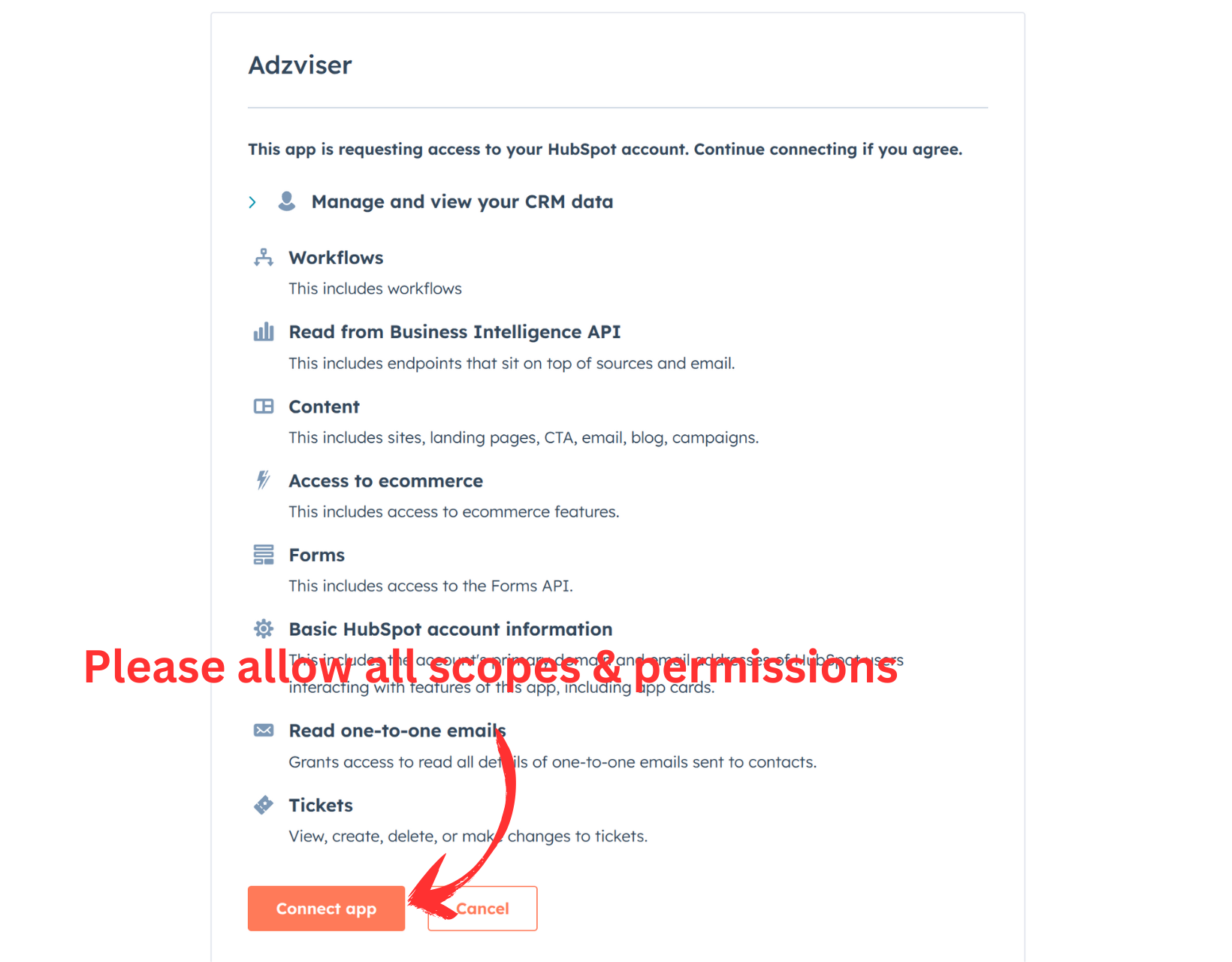 Allow HubSpot Permissions Image