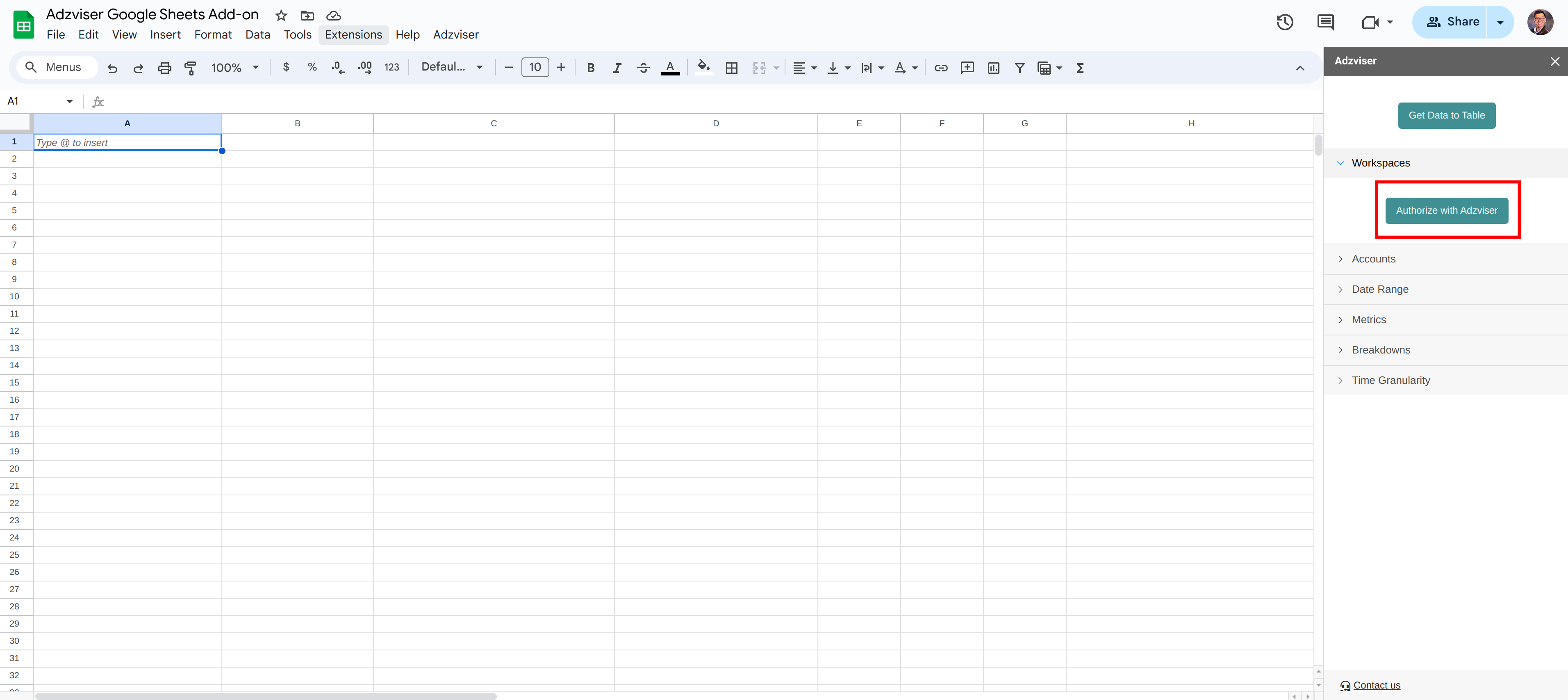 Authorize with Adzviser from Google Sheets Image