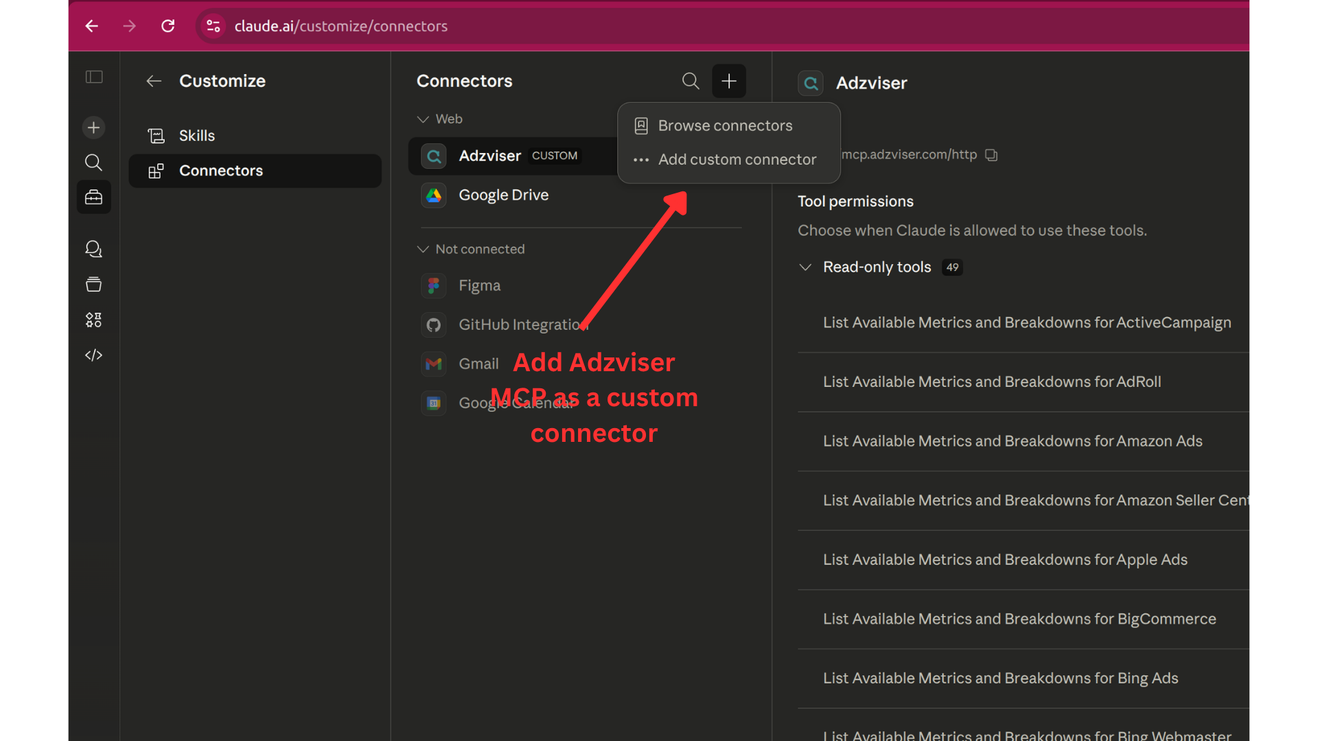 Add Adzviser Remote MCP Server as a Custom Integraton