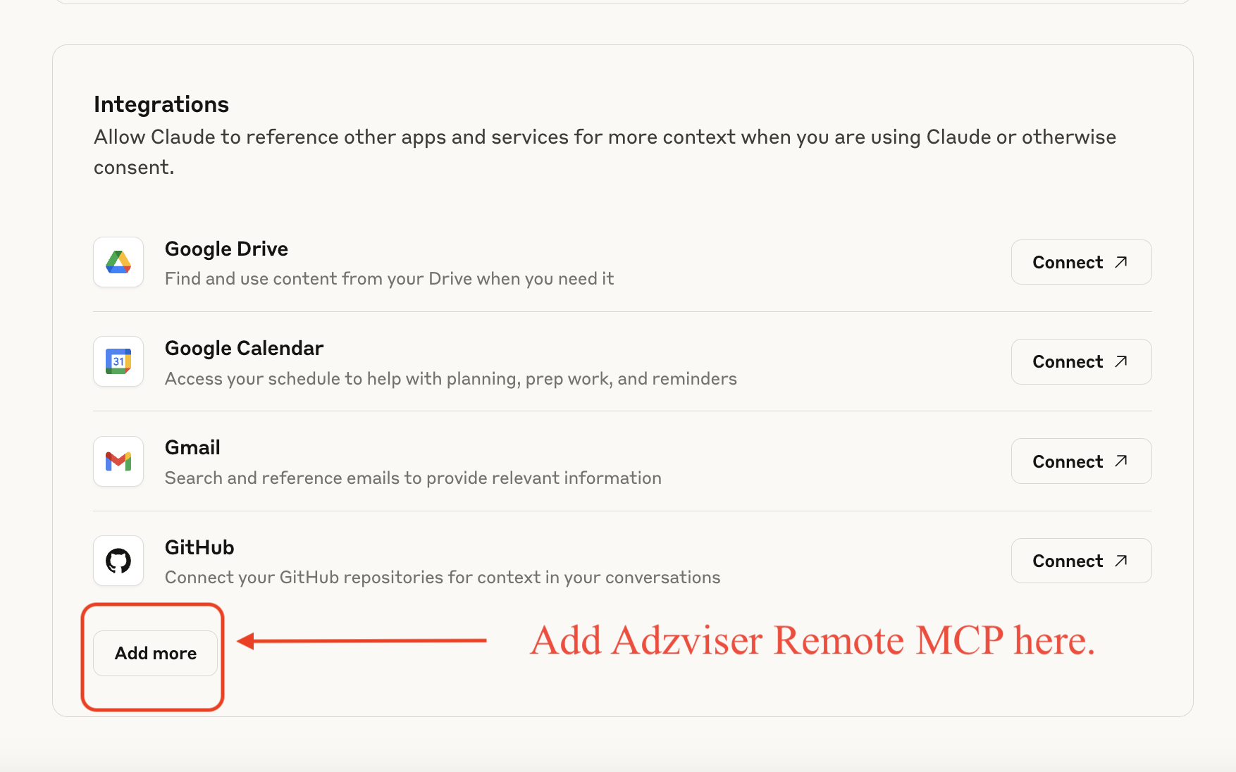 Add Adzviser Remote MCP Server as a Custom Integraton
