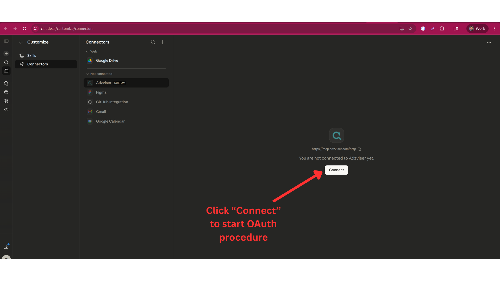 Start OAuth Procedure with Adzviser from Claude.ai
