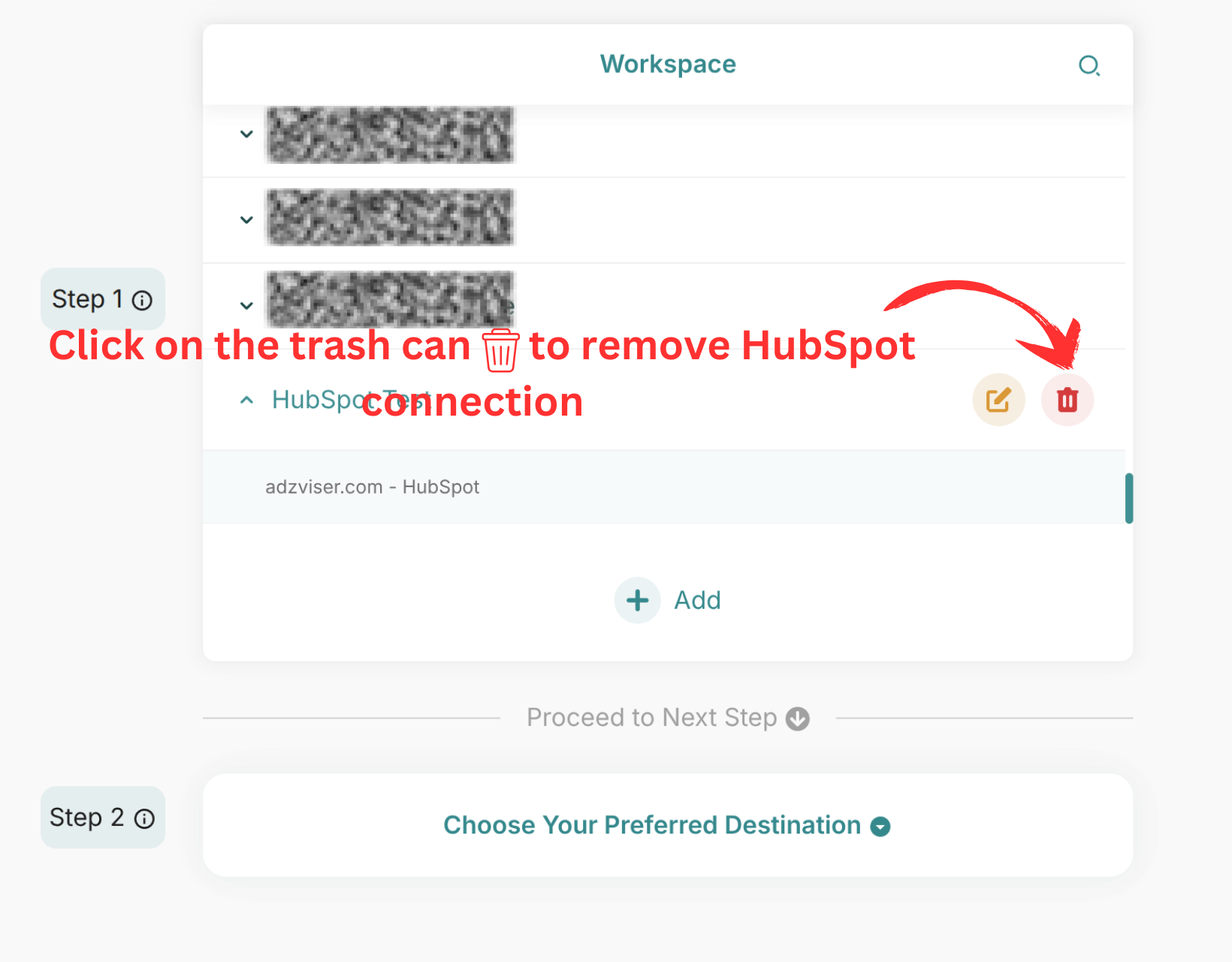 Delete HubSpot Connection Image