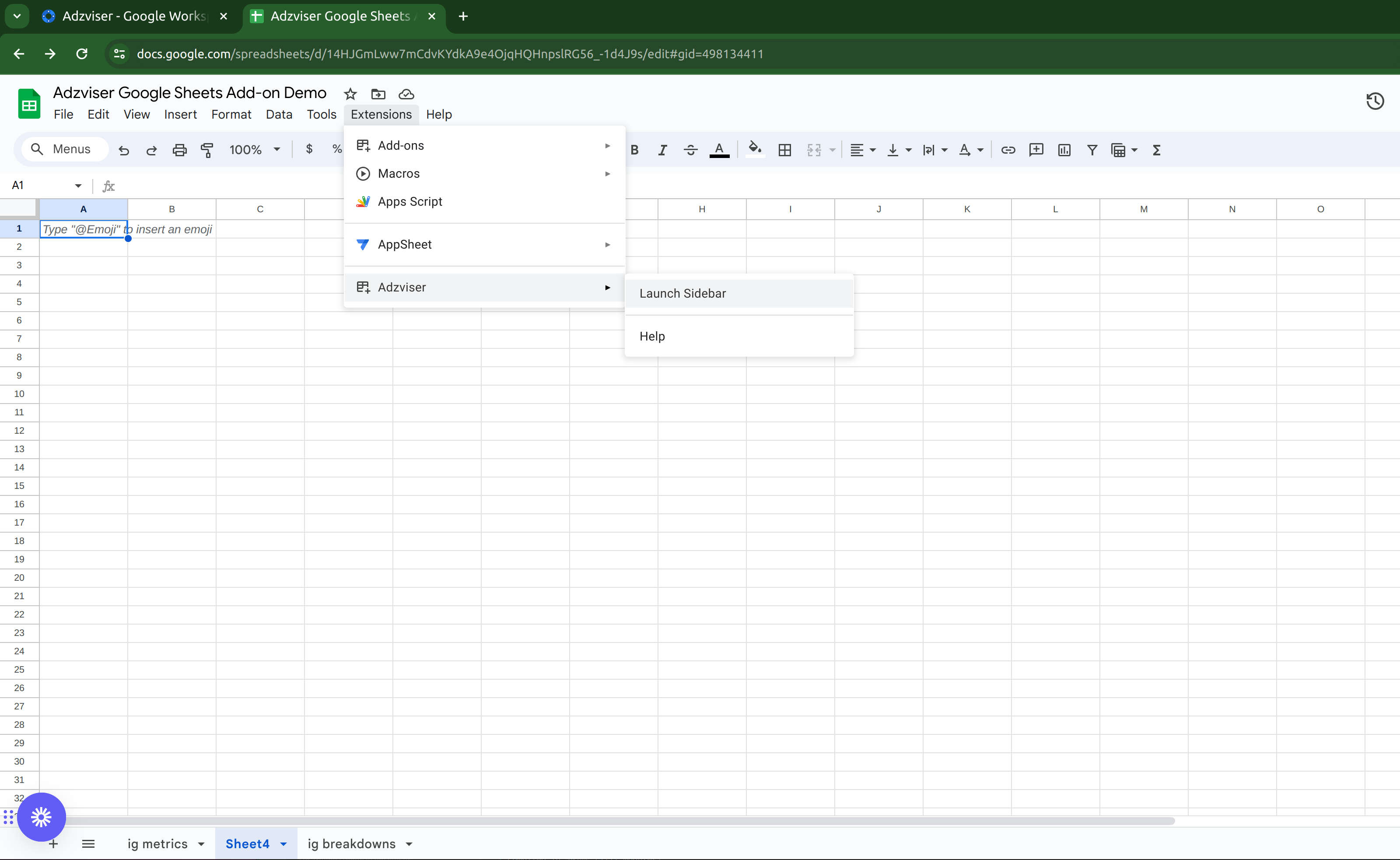 Launch Adzviser Google Sheets add-on Image