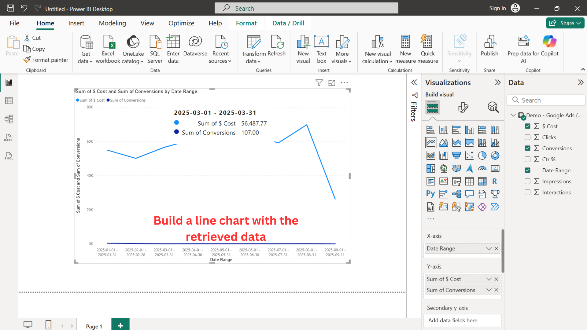Power BI Create Visualization with Adzviser's custom connector