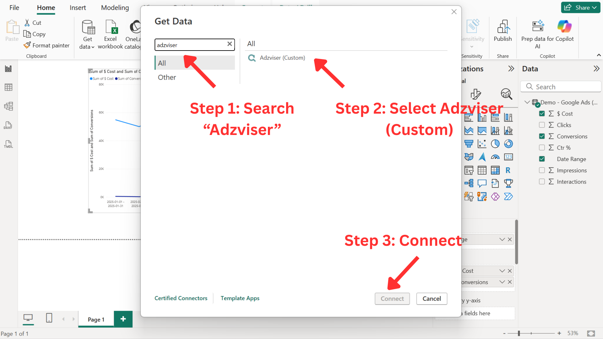 Search Adzviser connector in Power BI