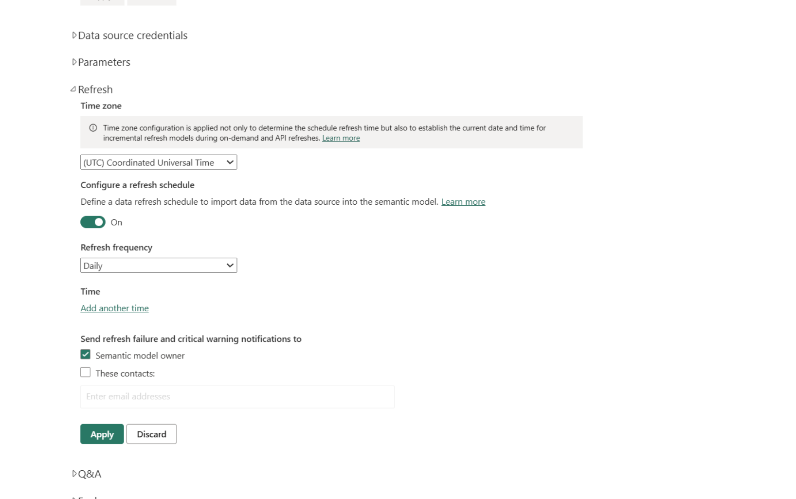 Configure scheduled refresh frequency and time in Power BI Service
