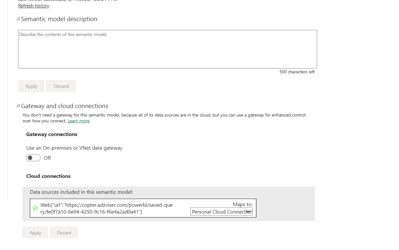 Verify cloud connections in Power BI Service settings
