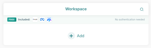 Workspace section with the Add button for creating a workspace