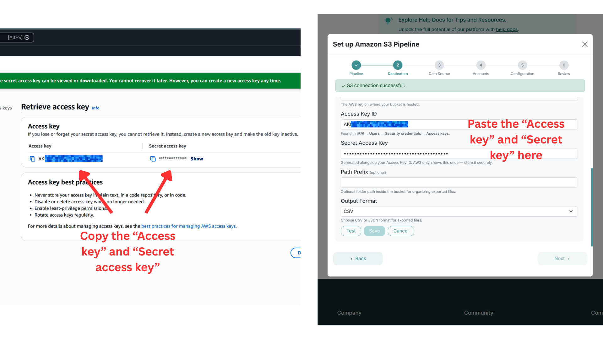 Copy your AWS access key and paste it into the Adzviser setup form