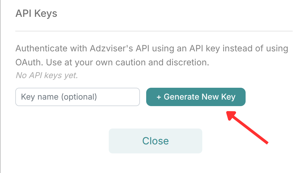 Generate an API key from Adzviser Profile Settings